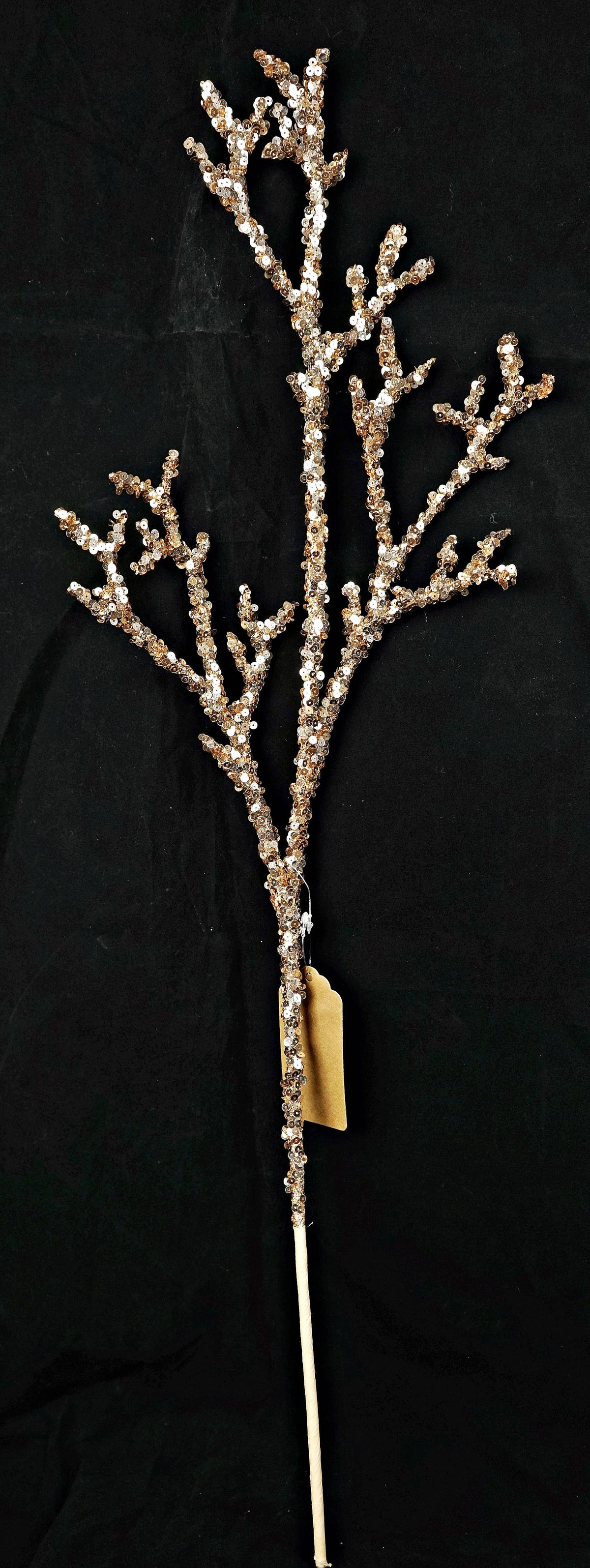 Metallic Glittered Coral Twig Branch, Feathered Farmhouse
