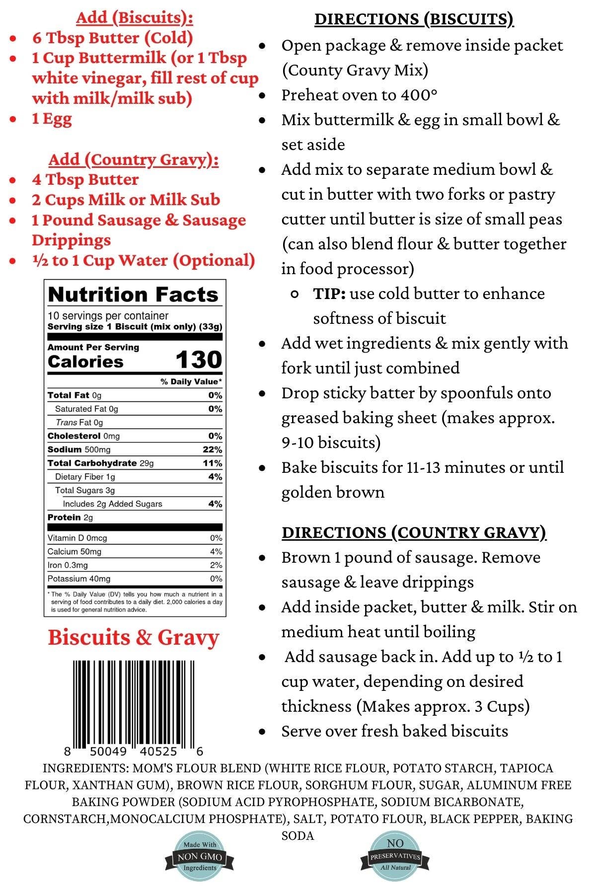 Gluten-Free Buttermilk Biscuits & Country Gravy Mix, Feathered Farmhouse