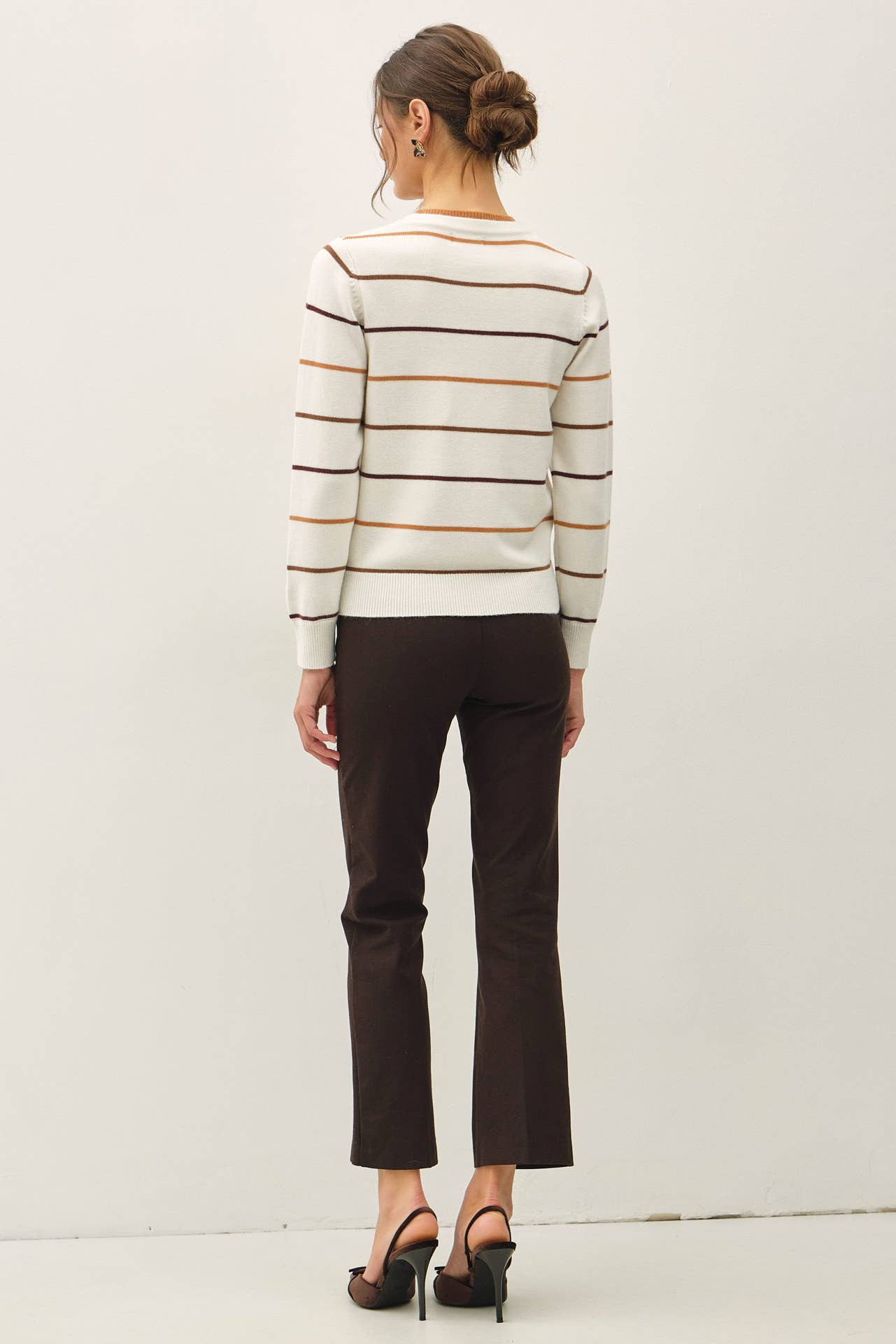 Double Layered Look Stripe Sweater, Feathered Farmhouse
