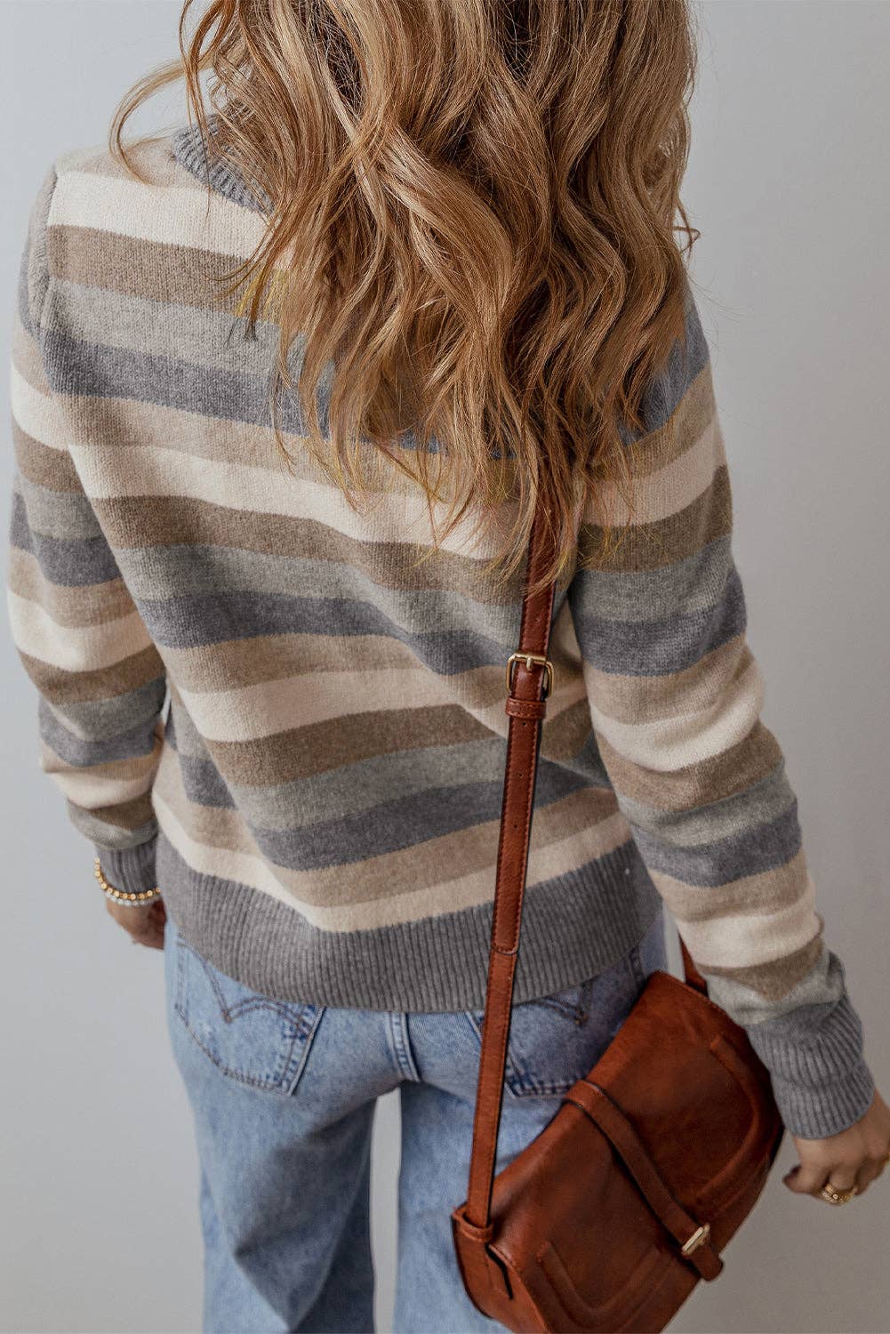 Stripe Colorblock Ribbed Trim Sweater, Feathered Farmhouse