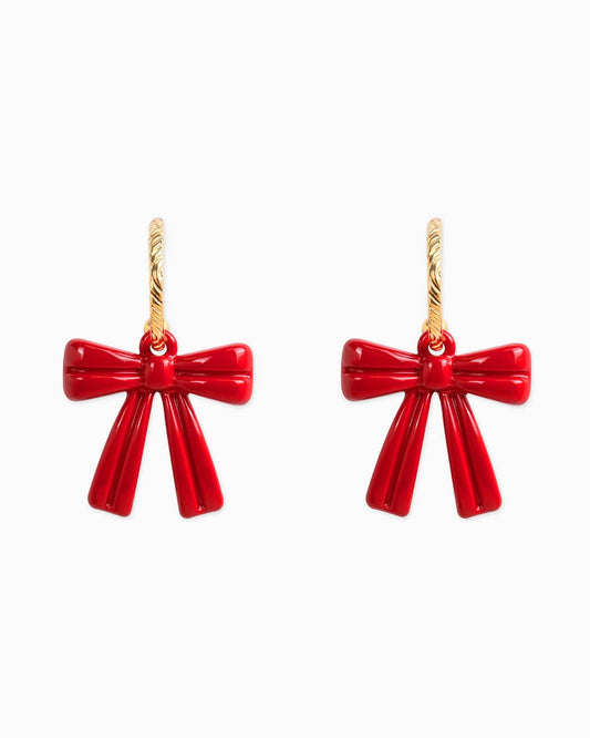 Christmas Bow Drop Rope Hoop Earrings, Feathered Farmhouse
