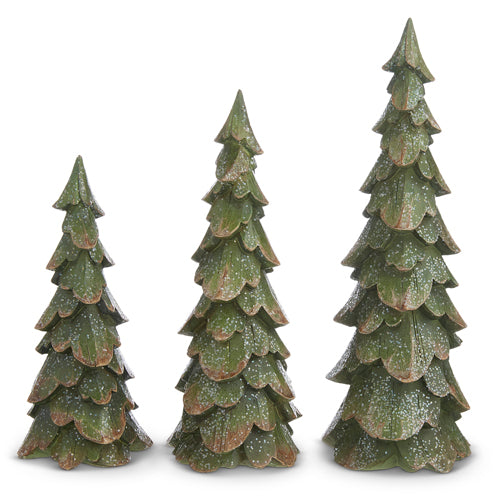 Green Wood Carved Trees, Feathered Farmhouse
