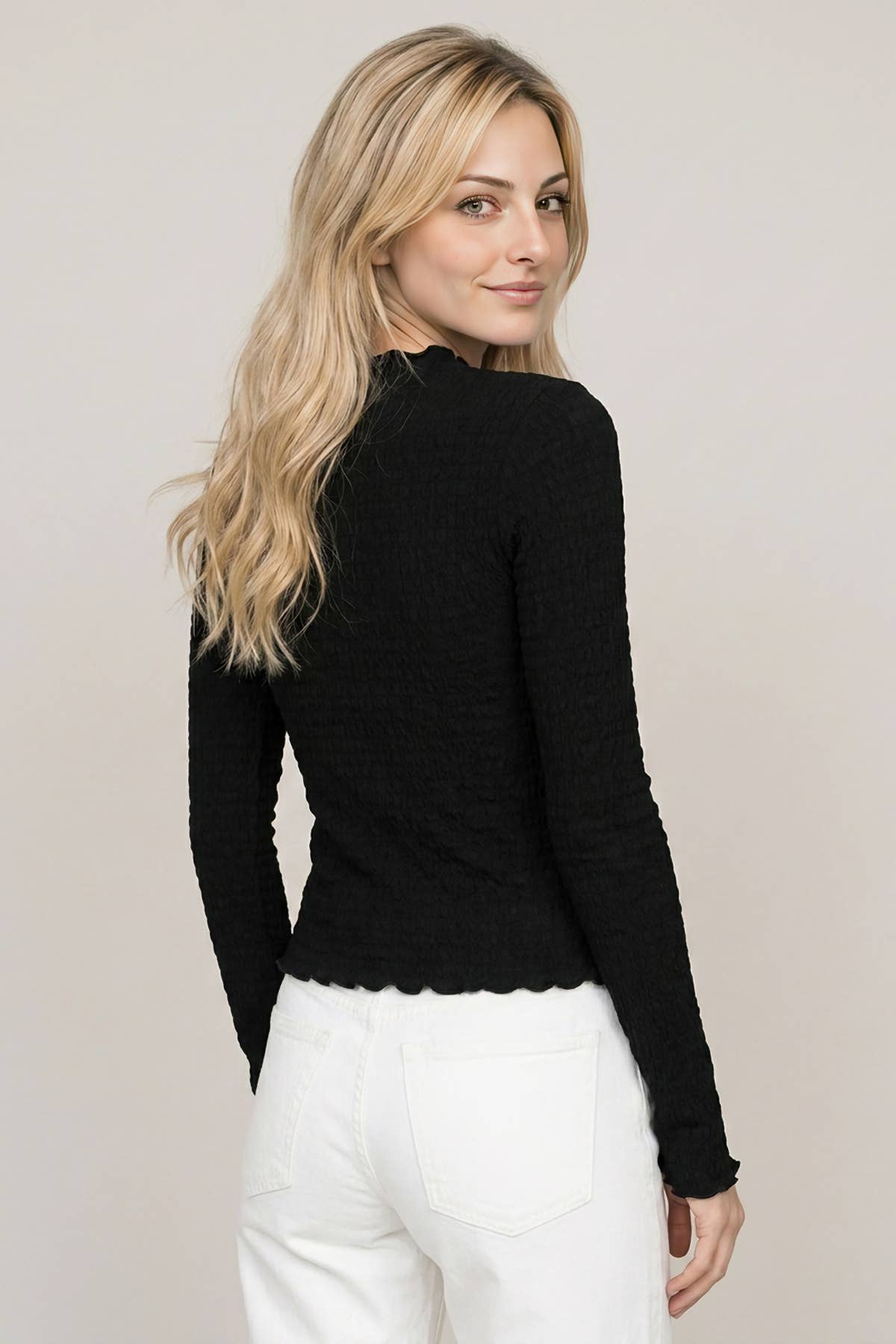 Black Hailey Mock Neck Top, Feathered Farmhouse