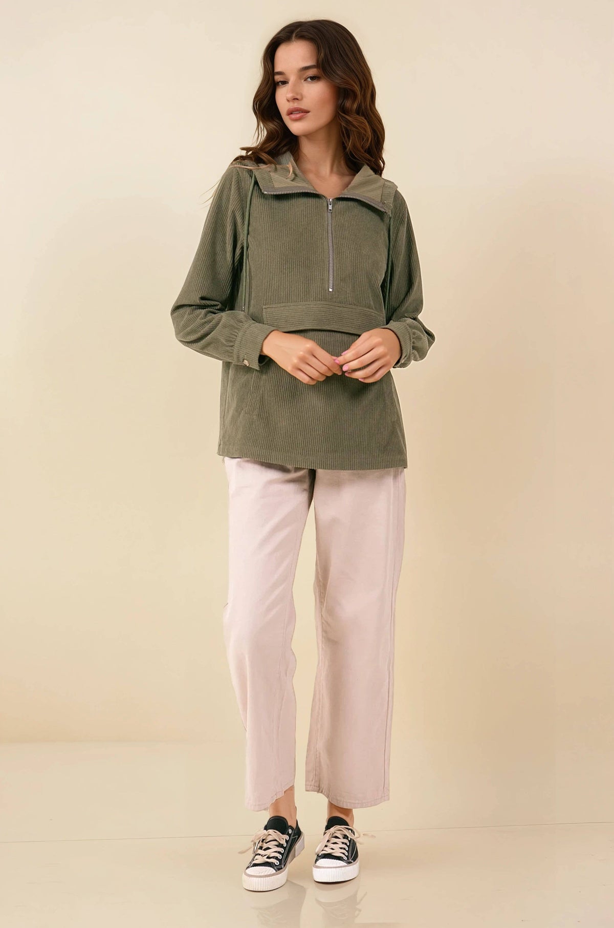 Velour Half Zip Hooded Sweatshirt