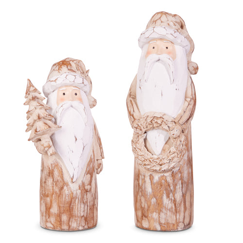 Natural Distressed Carved Santa, Feathered Farmhouse