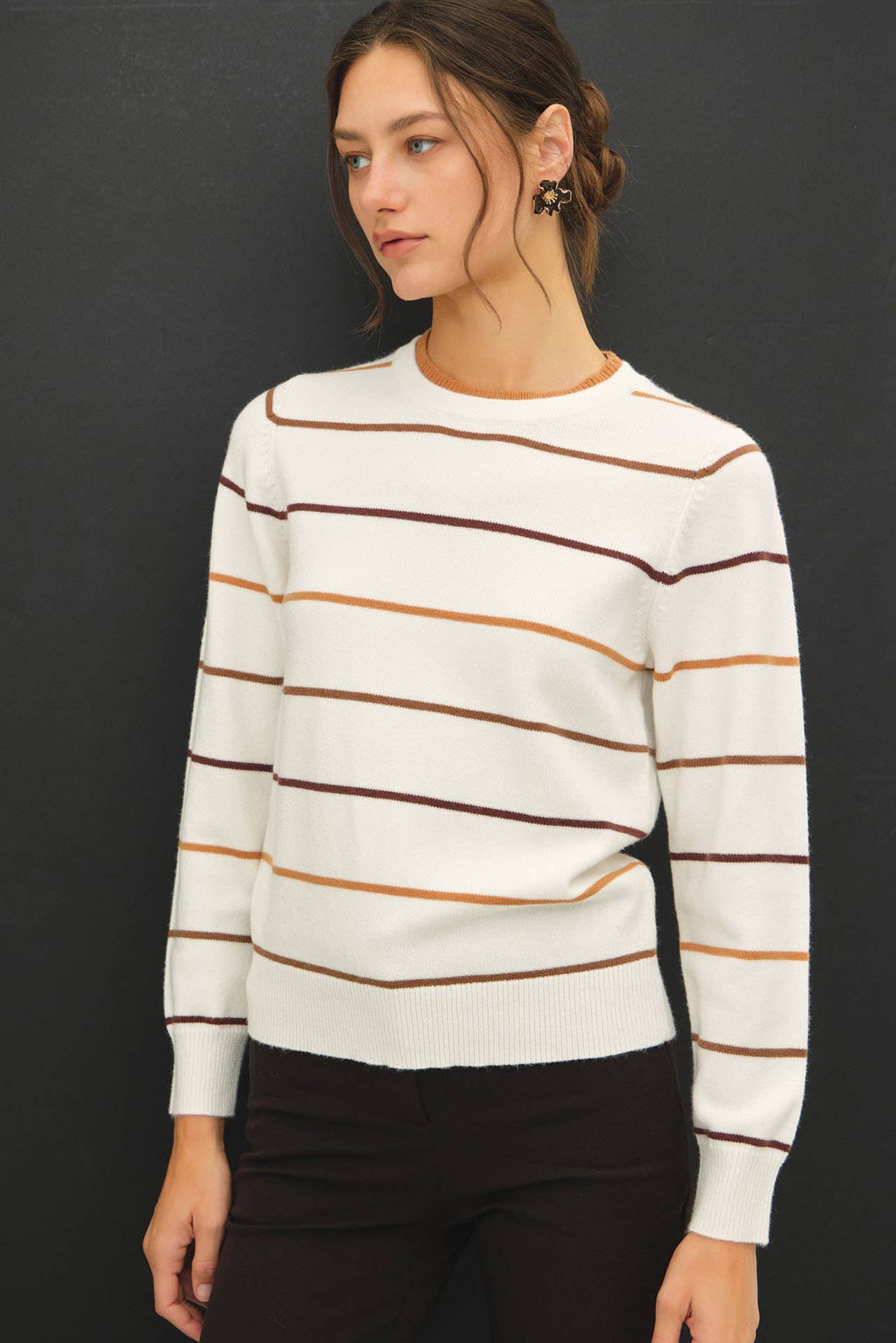 Double Layered Look Stripe Sweater, Feathered Farmhouse