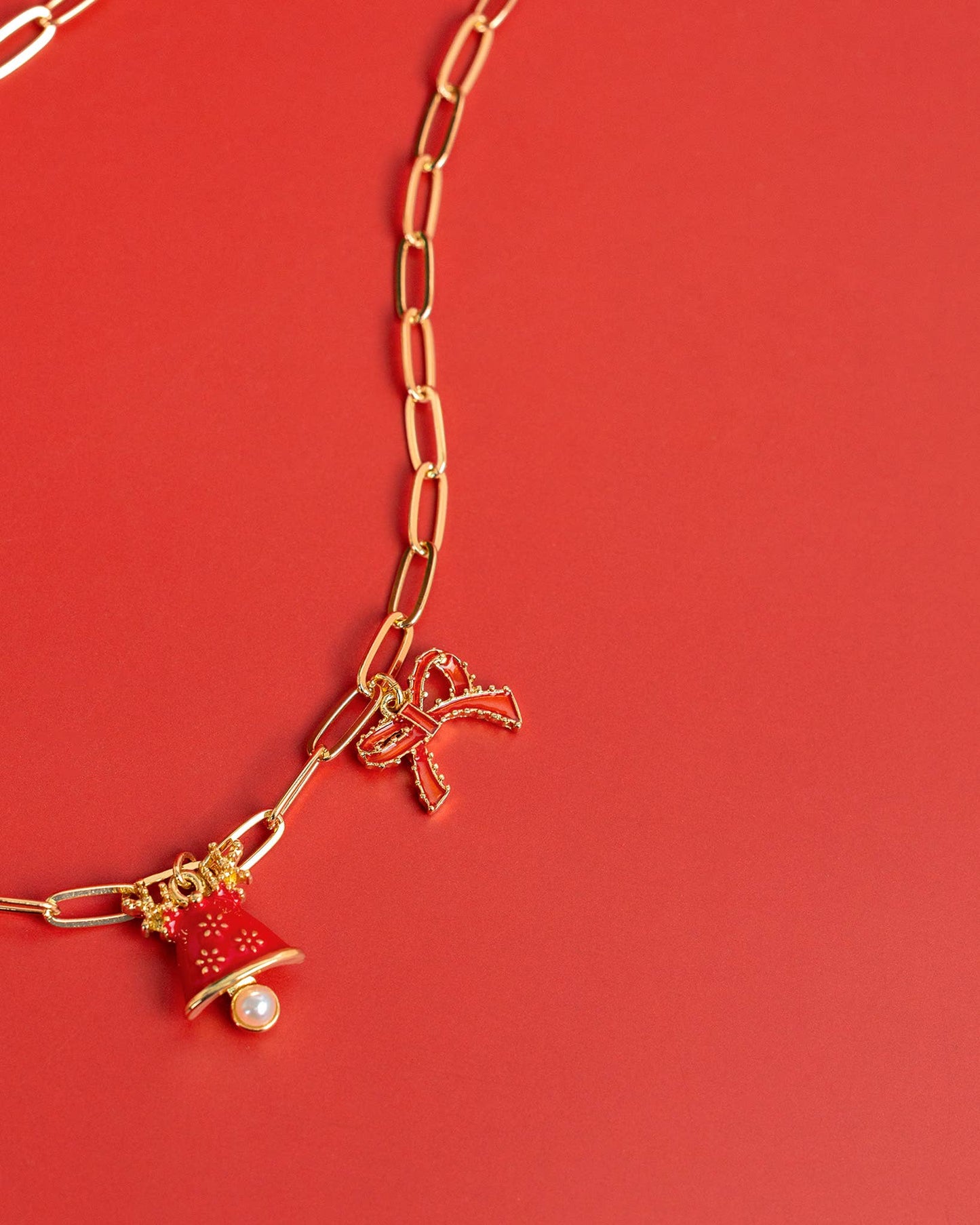 Red Santa & Snowman Christmas Charm Link Necklace, Feathered Farmhouse