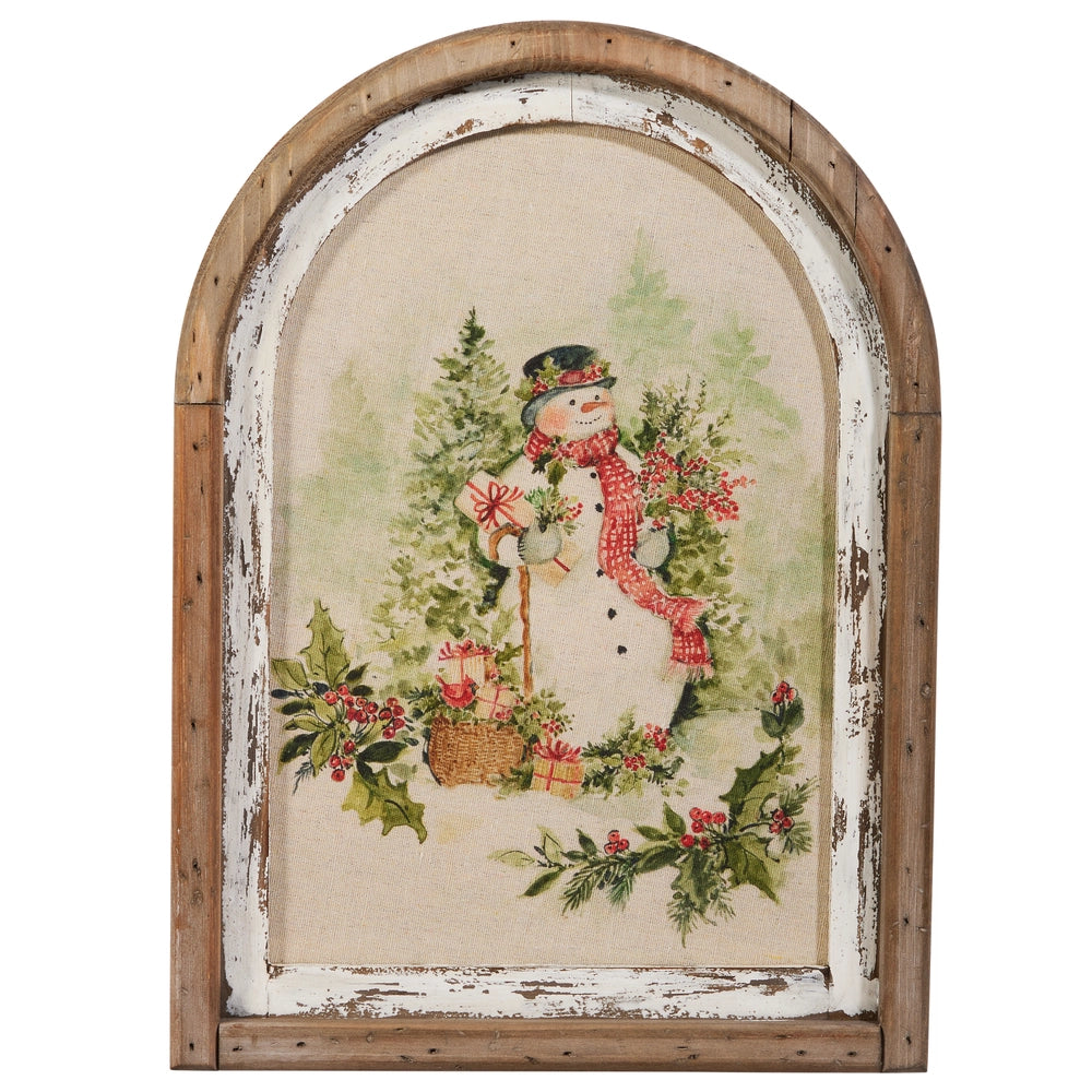 Watercolor Holiday Snowman Framed Wall Art, Feathered Farmhouse
