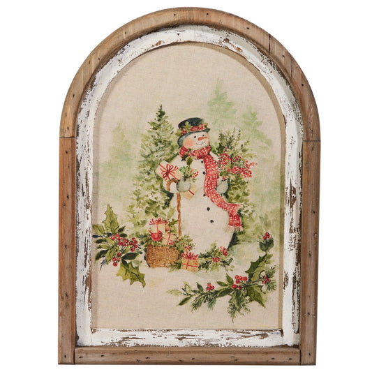 Watercolor Holiday Snowman Framed Wall Art, Feathered Farmhouse