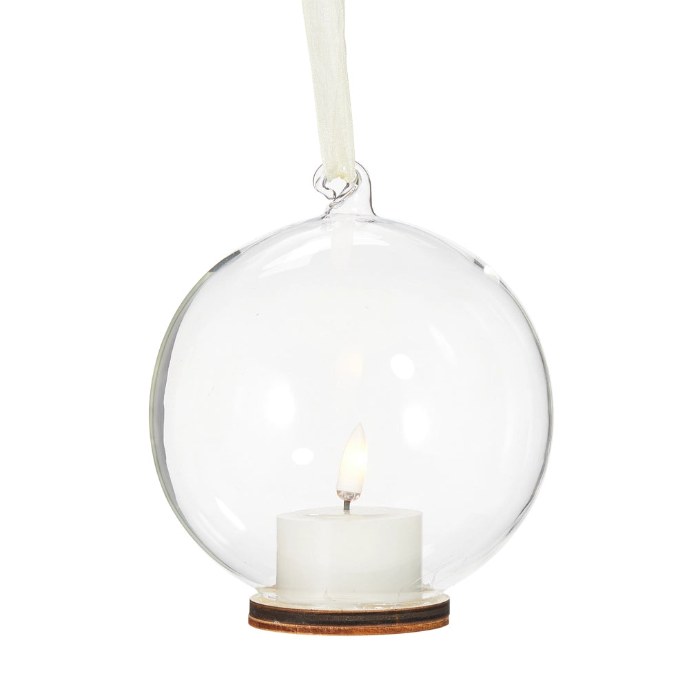 Clear Ornament with Ivory Tealight, Feathered Farmhouse