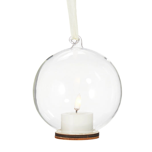 Clear Ornament with Ivory Tealight, Feathered Farmhouse