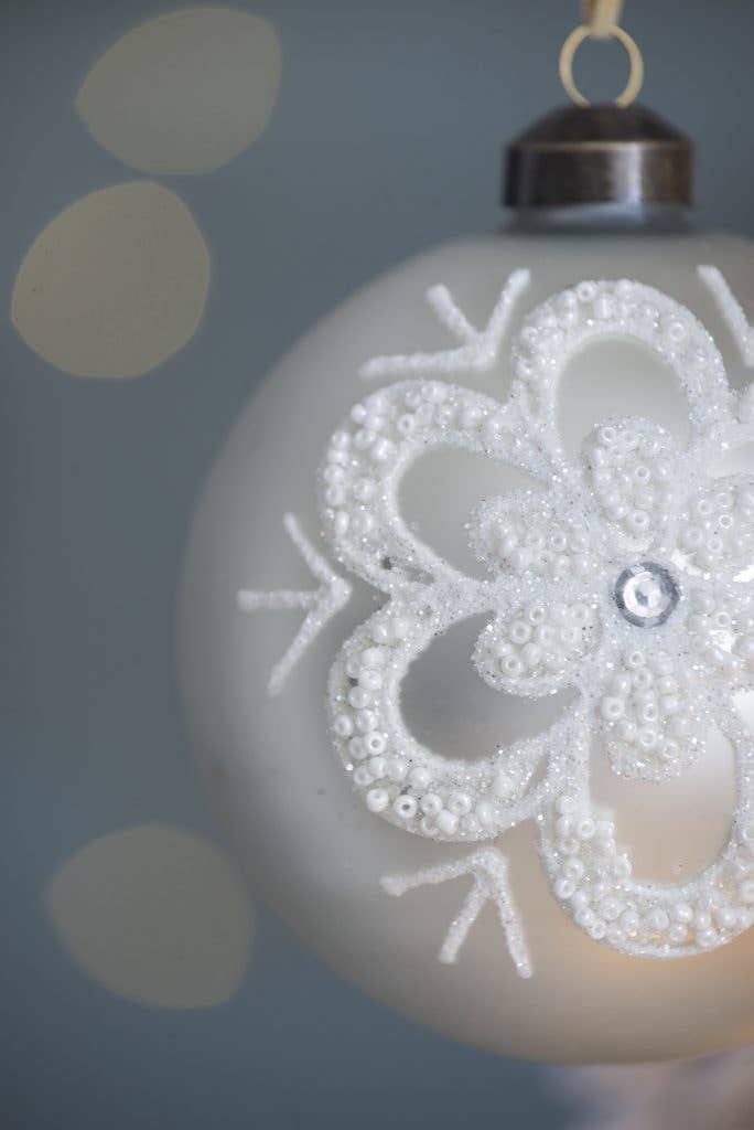 Silver + White Glass Ball Ornament, The Feathered Farmhouse