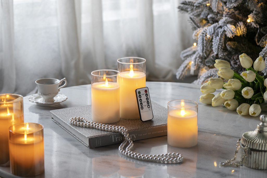 Real Flame-Effect LED Wax Candles, Feathered Farmhouse