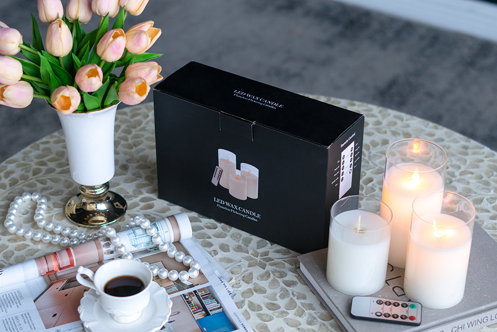Real Flame-Effect LED Wax Candles, Feathered Farmhouse