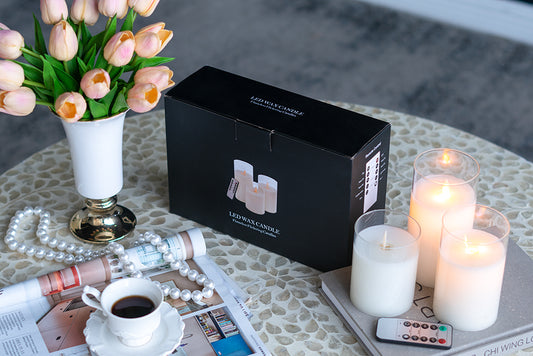 Real Flame-Effect LED Wax Candles, Feathered Farmhouse