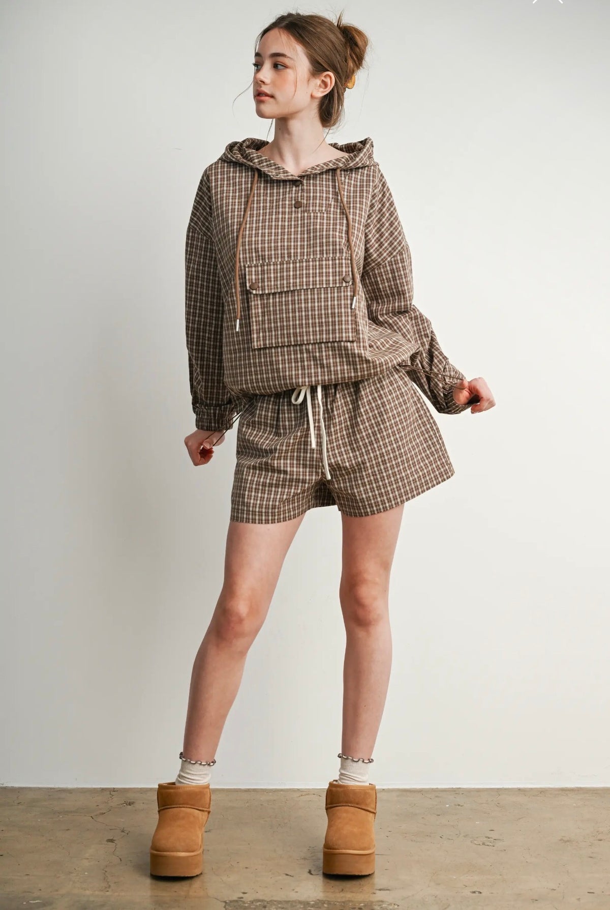 Check Hooded Anorak Top