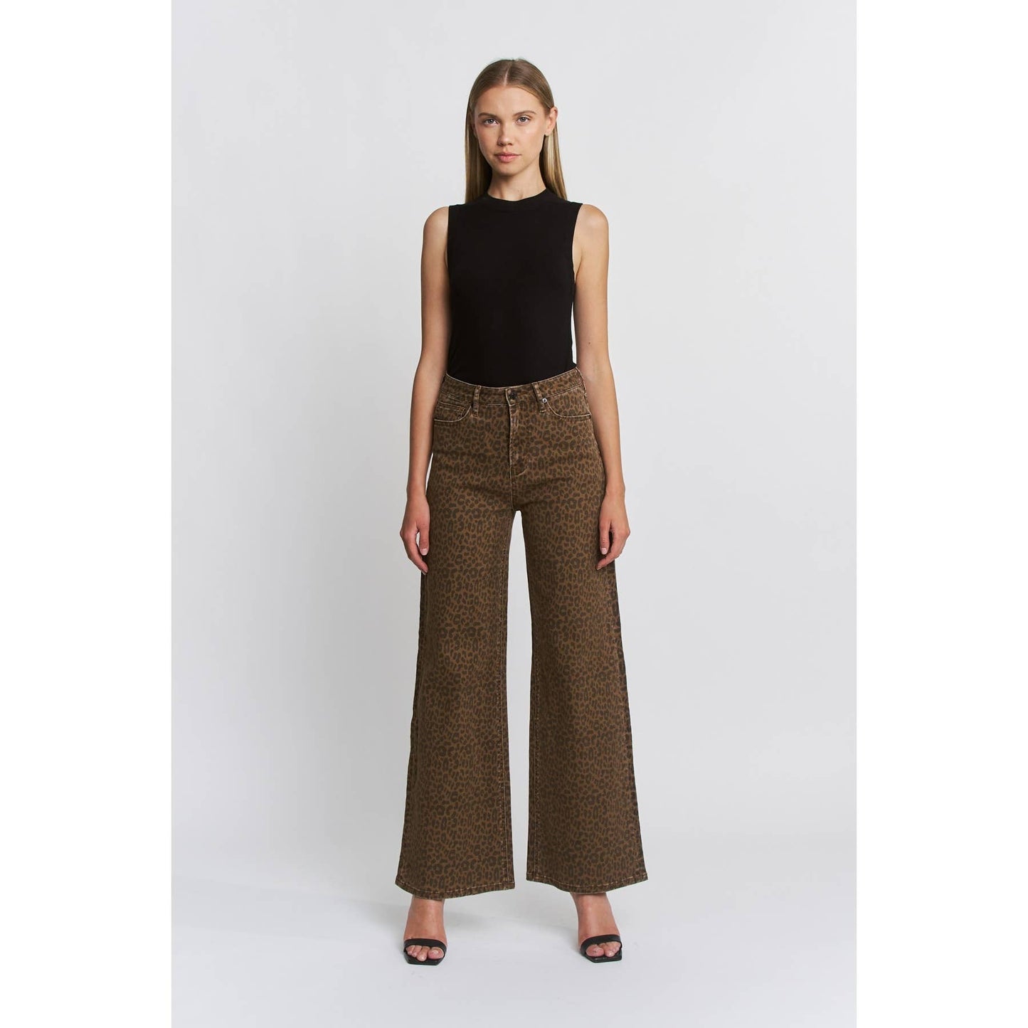 Super High Wide Leg Leopard Jeans, Feathered Farmhouse