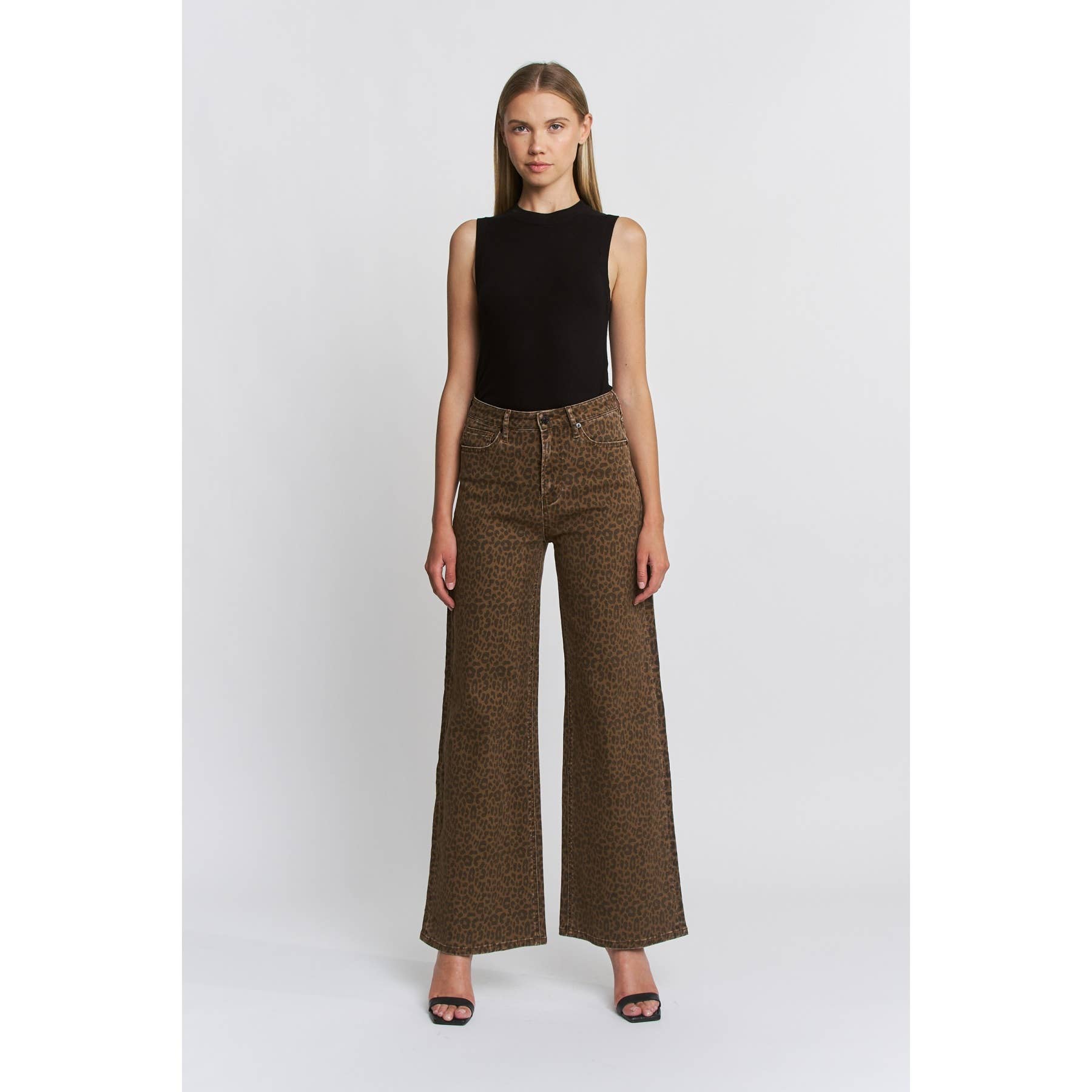 Super High Wide Leg Leopard Jeans, Feathered Farmhouse