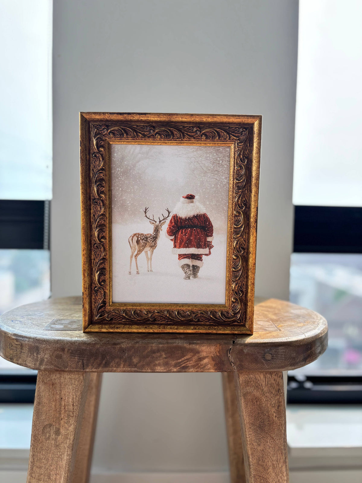 Santa and Reindeer Wall Art, Feathered Farmhouse