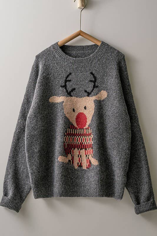 Rudolph Crewneck Knit Sweater, Feathered Farmhouse