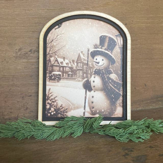 Snowman in Village Arch, Feathered Farmhouse