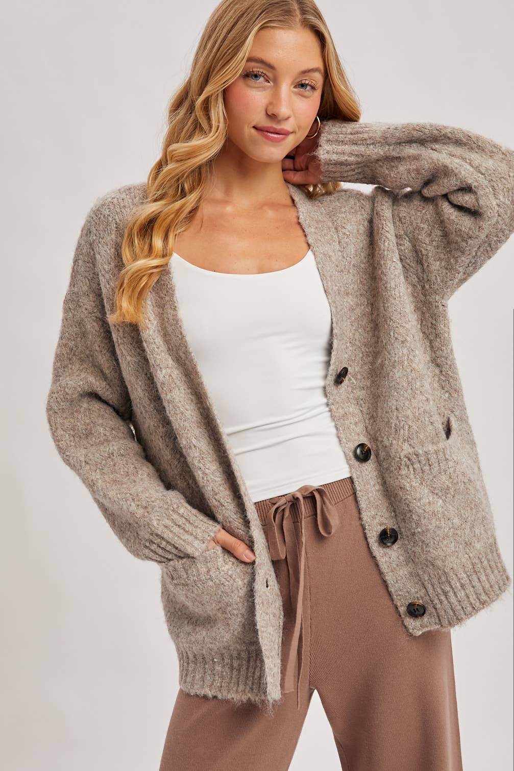 Fuzzy Heathered Knit Cardigan, Feathered Farmhouse