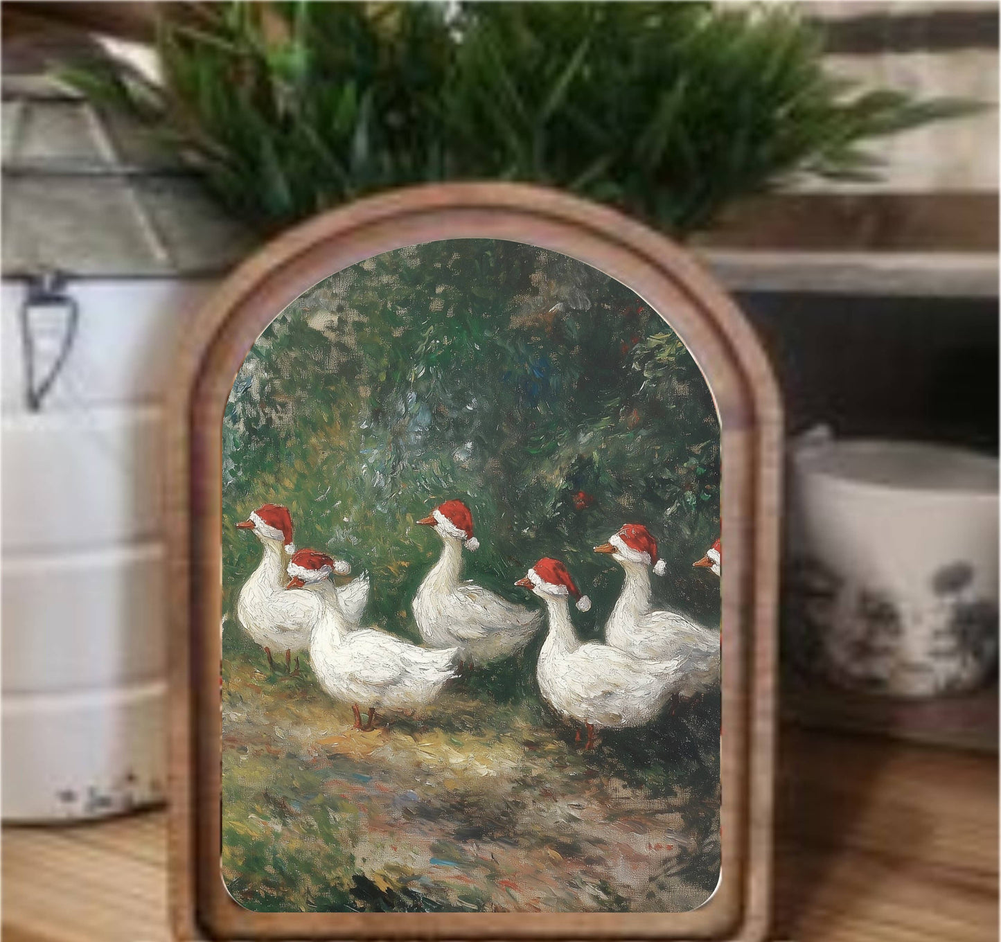 Christmas Geese Arch Top, Feathered Farmhouse