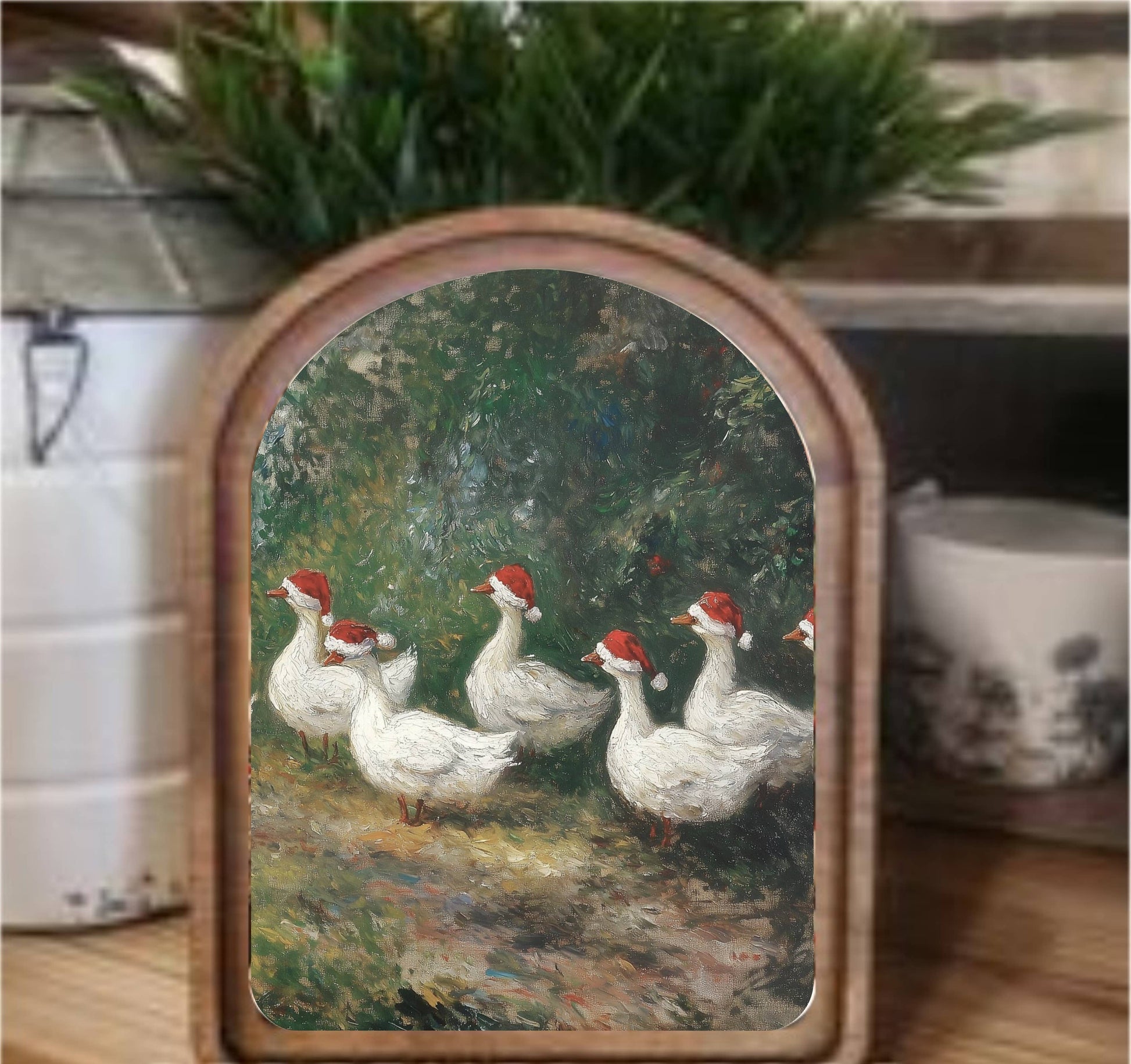 Christmas Geese Arch Top, Feathered Farmhouse