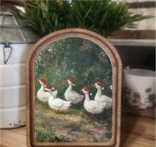 Christmas Geese Arch Top, Feathered Farmhouse