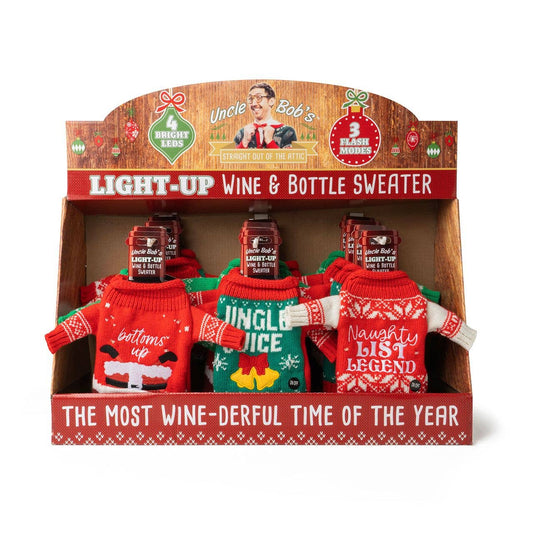 Light-Up Wine & Bottle Sweater, Feathered Farmhouse