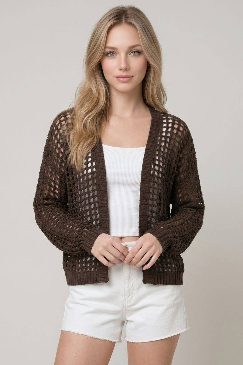 Crochet Fishnet Cropped Cardigan, Feathered Farmhouse