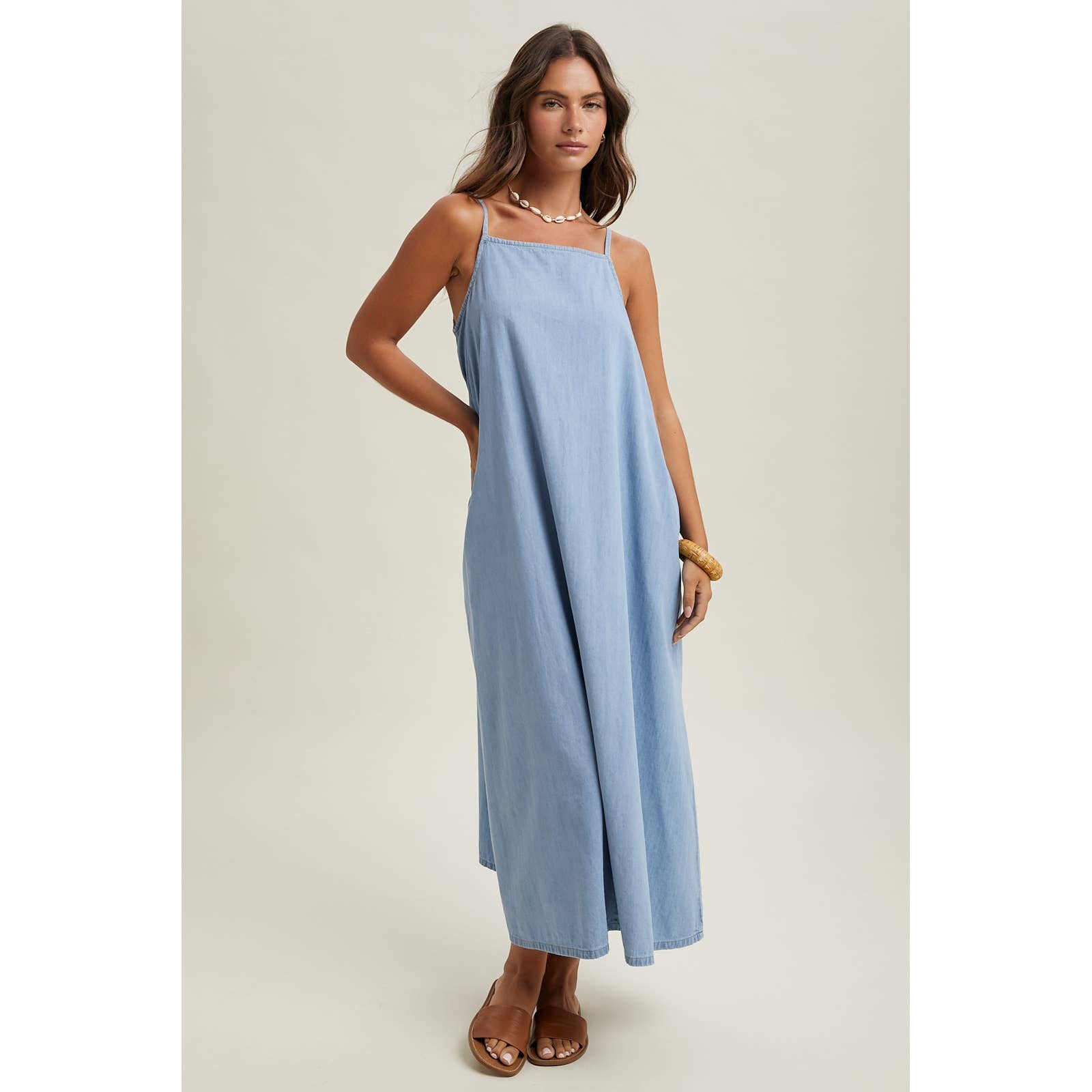 Denim Chambray Maxi Dress, Feathered Farmhouse