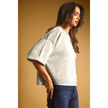 Heather Grey Jaime Knit Crop Sweater, Feathered Farmhouse