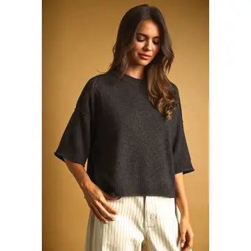 Charcoal Jaime Knit Crop Sweater, Feathered Farmhouse