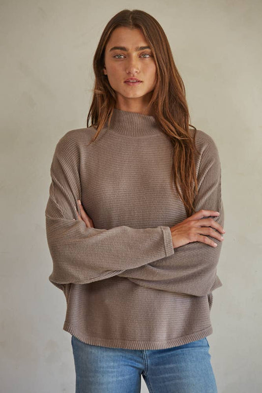 Mock Neck Long Sleeve Pullover Top, Feathered Farmhouse