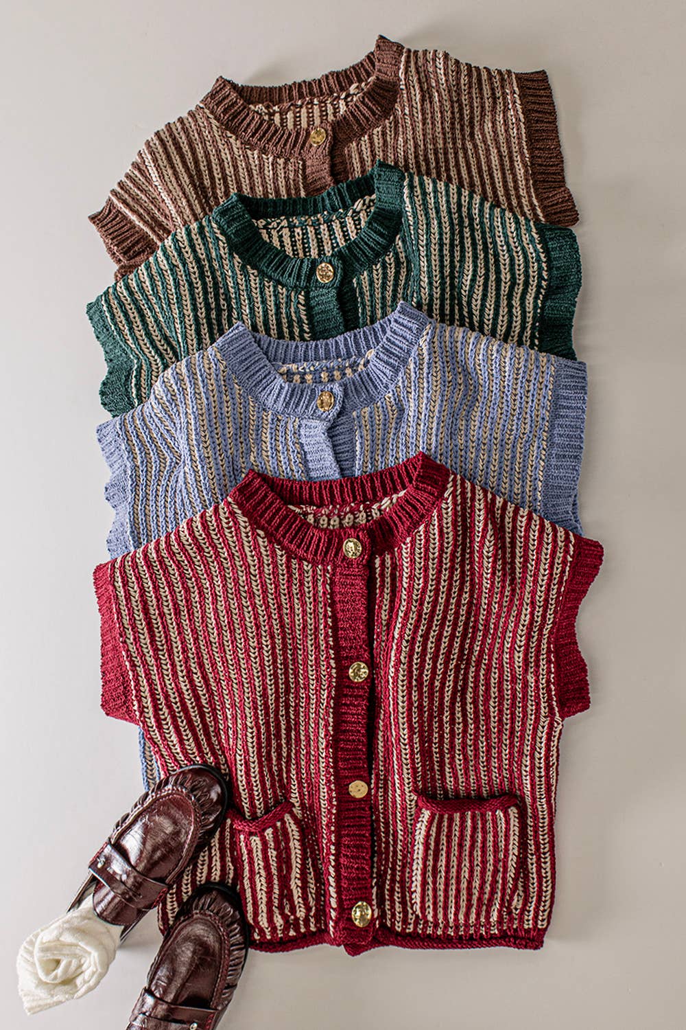 Rib Knit Vest Cardigan, Feathered Farmhouse