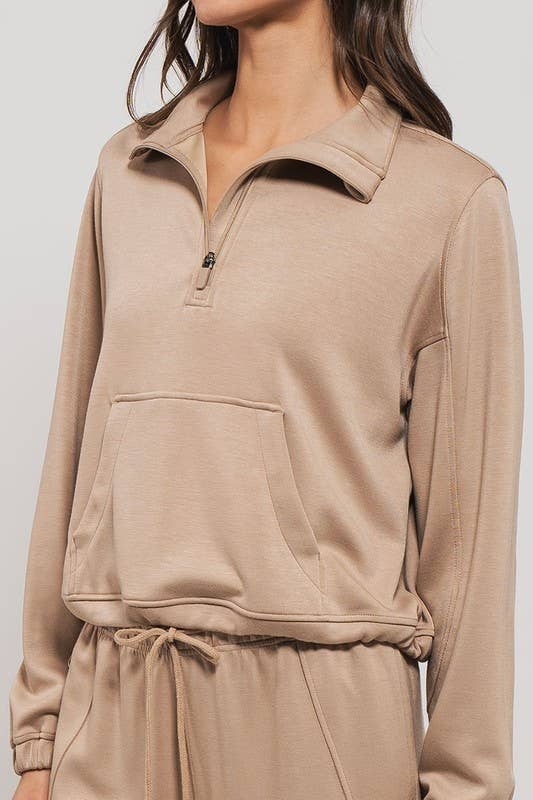 Taupe Accent Quarter Zip Pullover, Feathered Farmhouse