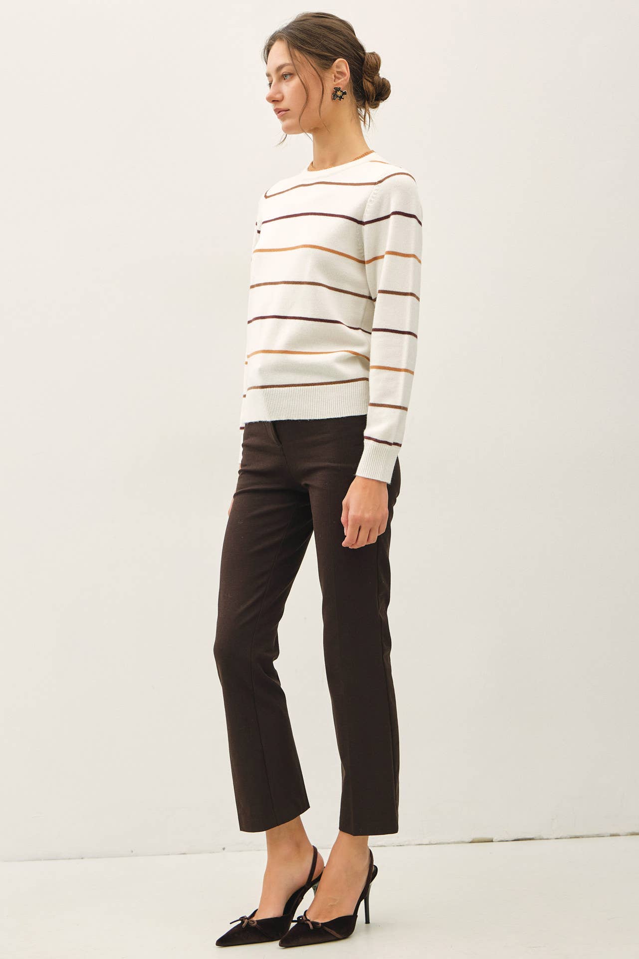 Double Layered Look Stripe Sweater, Feathered Farmhouse