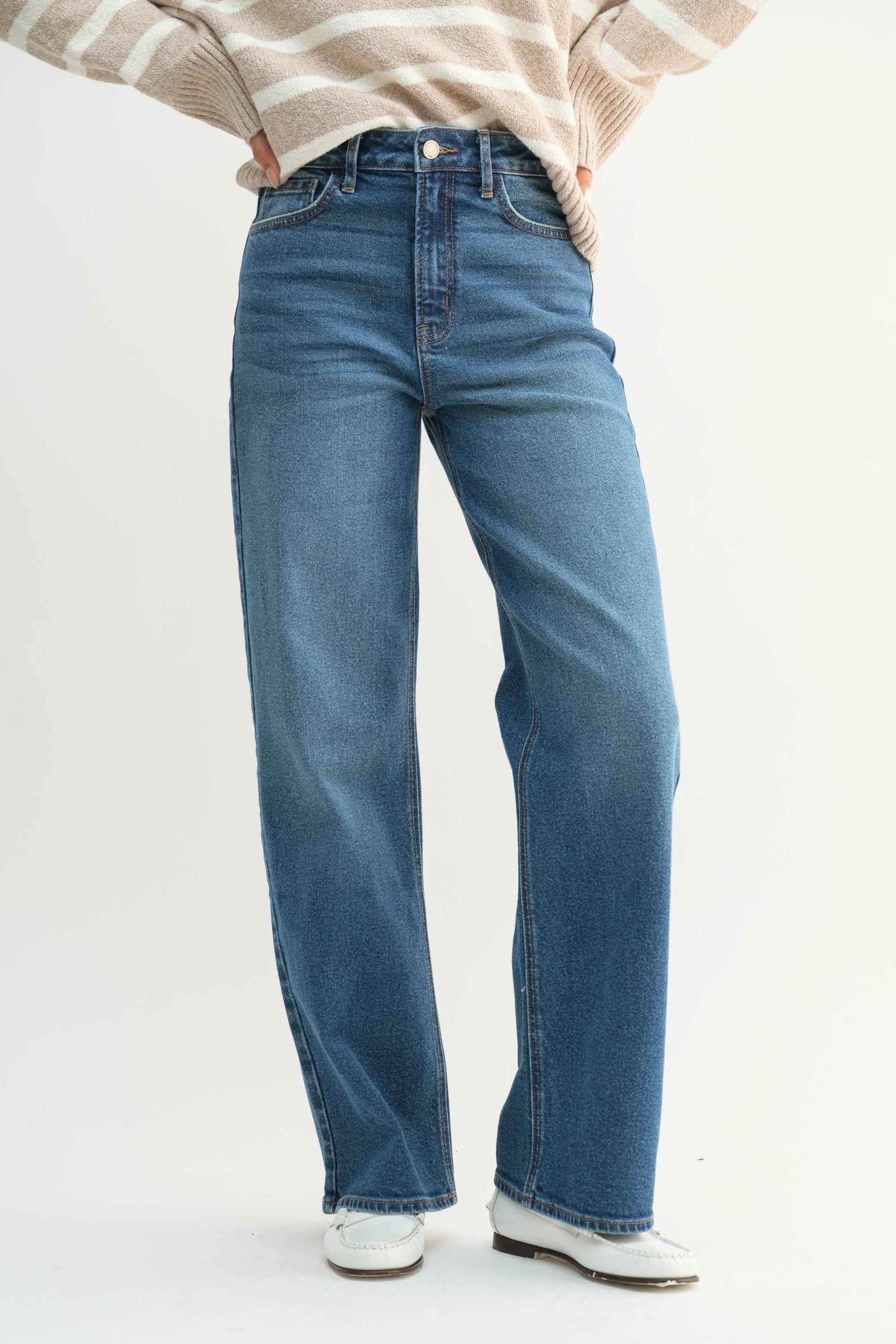 High Rise Full Length Straight Jean, Feathered Farmhouse