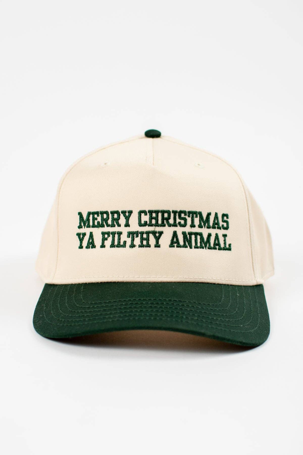 'Merry Christmas Ya Filthy Animal' Embroidered Trucker Hat, Feathered Farmhouse