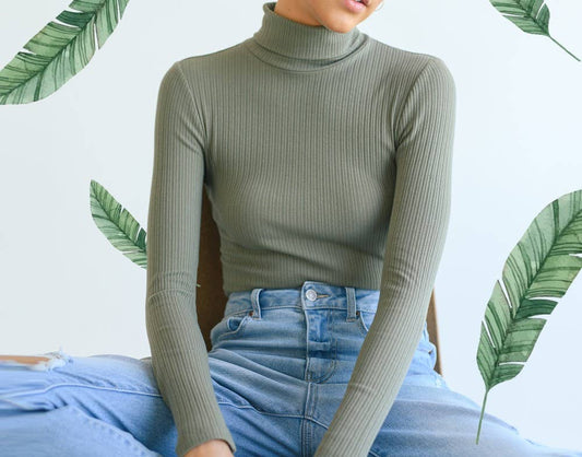 Ribbed Turtleneck Long Sleeve Bodysuit