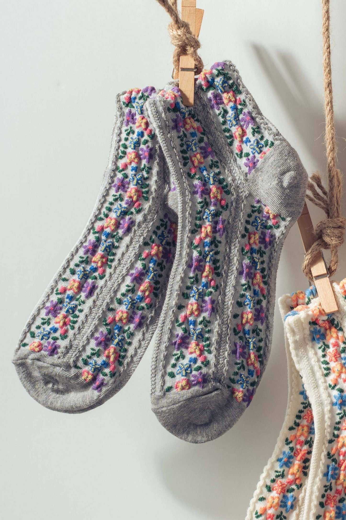 Vintage Floral Embroidered Socks, Feathered Farmhouse