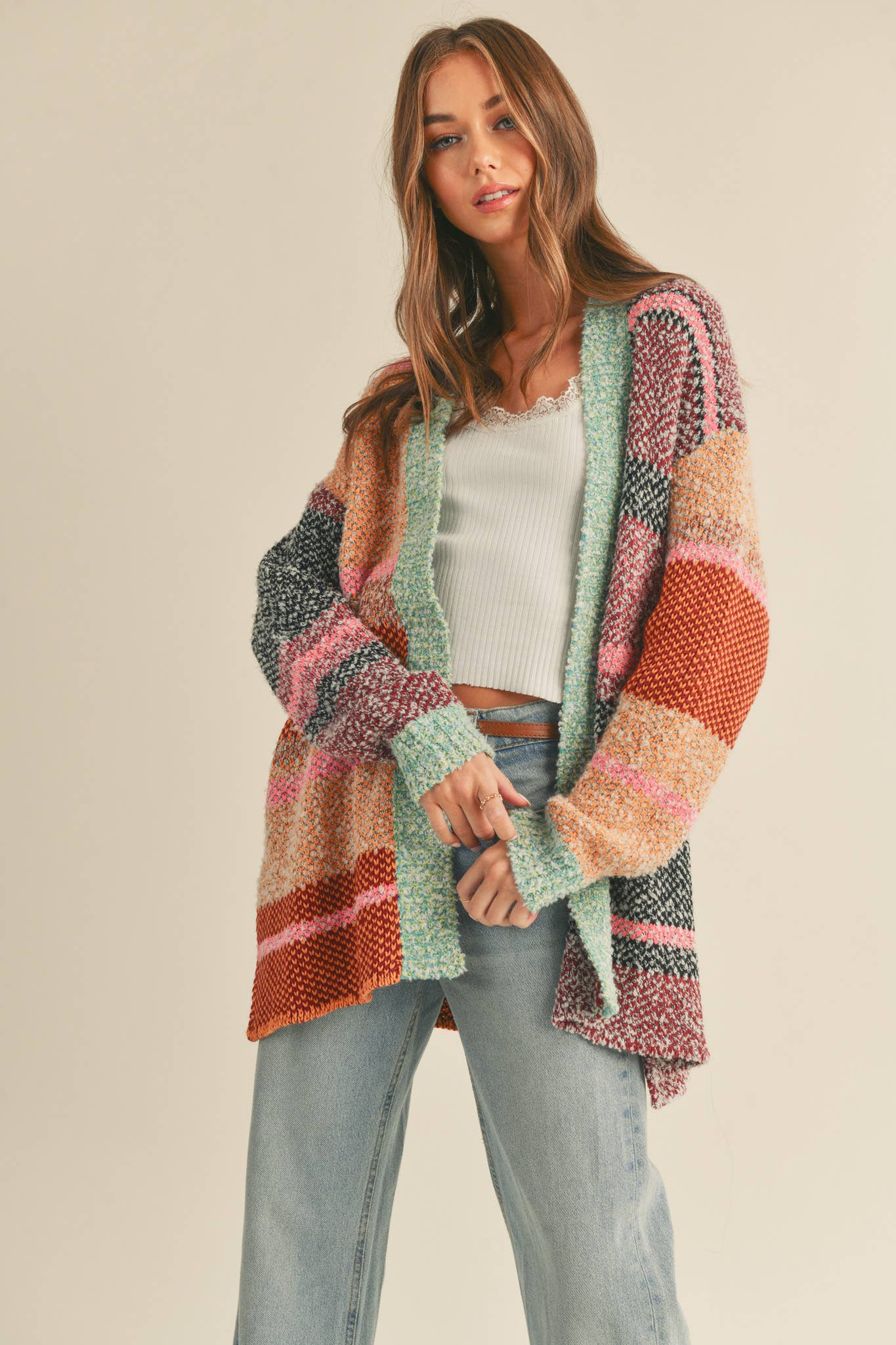 Oversized Color Block Cardigan, Feathered Farmhouse