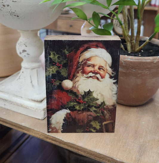 Printed Block Vintage Santa, Feathered Farmhouse