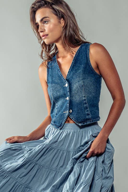 Denim Vest, Feathered Farmhouse