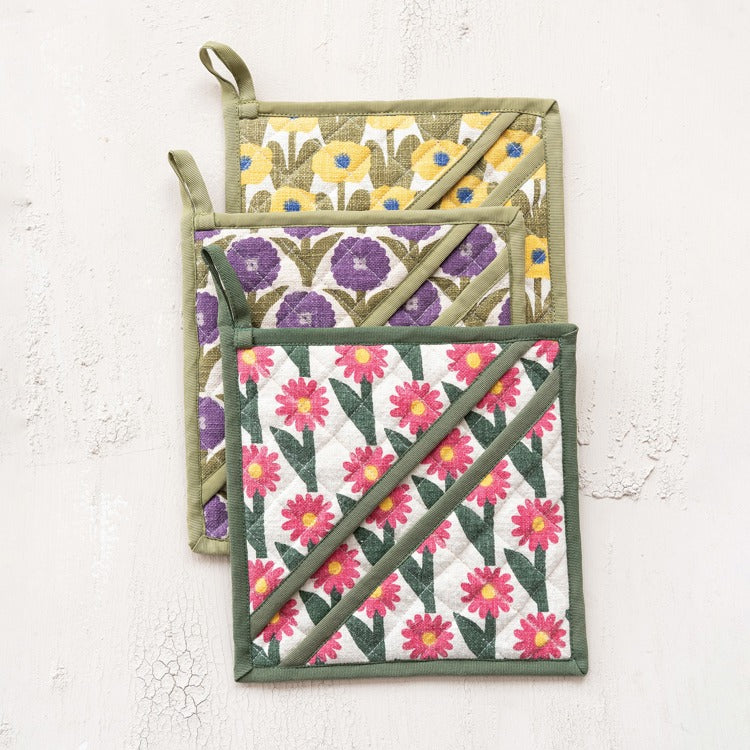 Cotton Slub Printed Pot Holder, Feathered Farmhouse