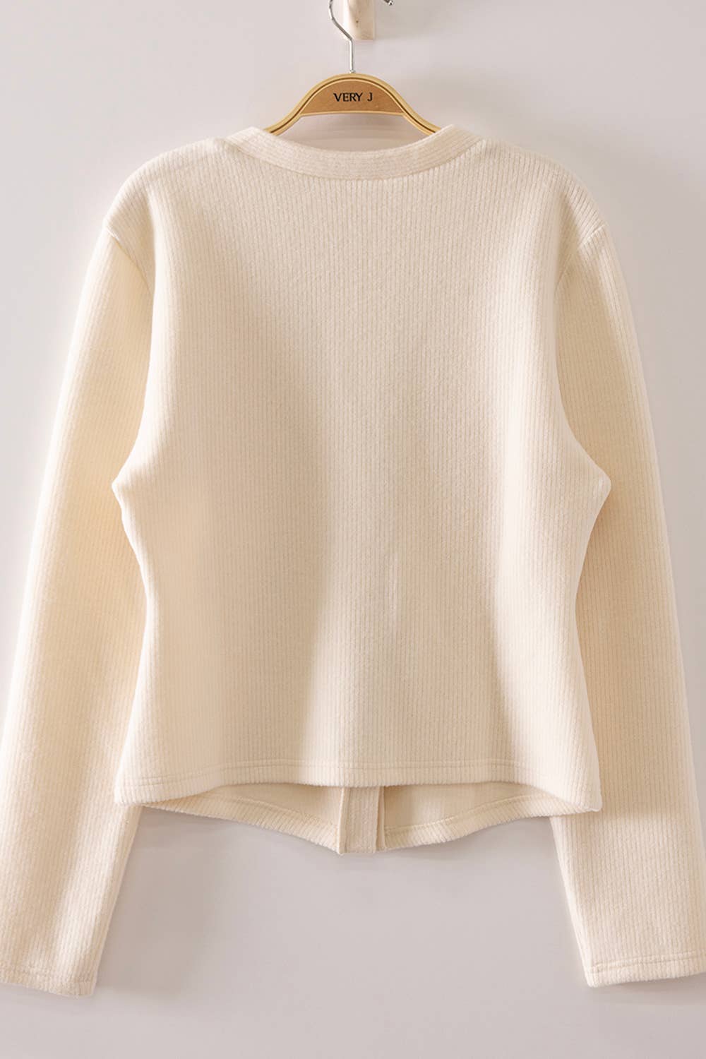 Cream Soft Ribbed V-Neck Cardigan, Feathered Farmhouse
