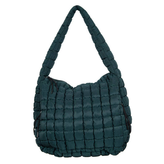 Forest Green Oversized Quilted Hobo Tote Bag, Feathered Farmhouse