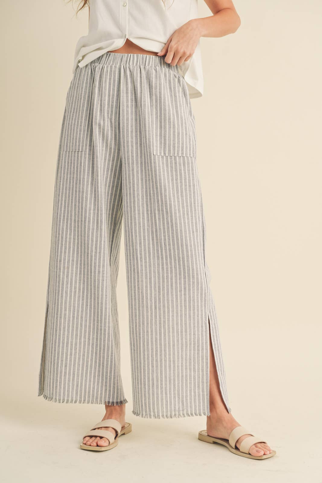 Striped Linen Pants with Raw Edge, The Feathered Farmhouse