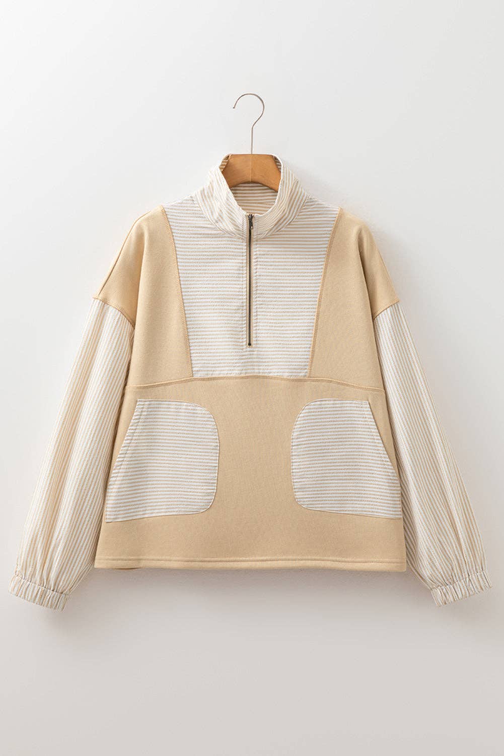 Stripe Patchwork Quarter Zip Top, Feathered Farmhouse